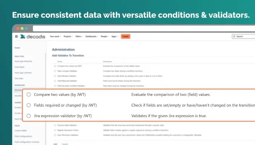 Control Jira transitions: conditions & validators